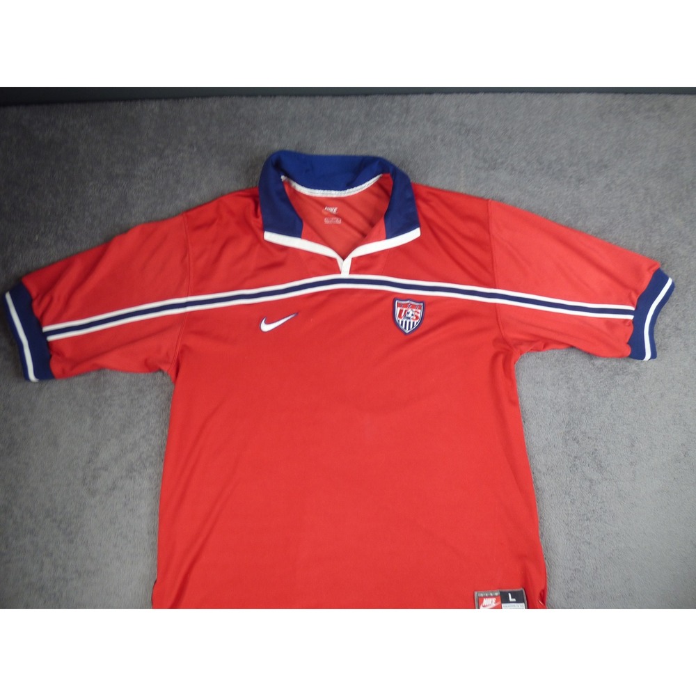 VTG Nike US Soccer National Team Jersey Mens Large Red Vintage Short Sleeve Polo